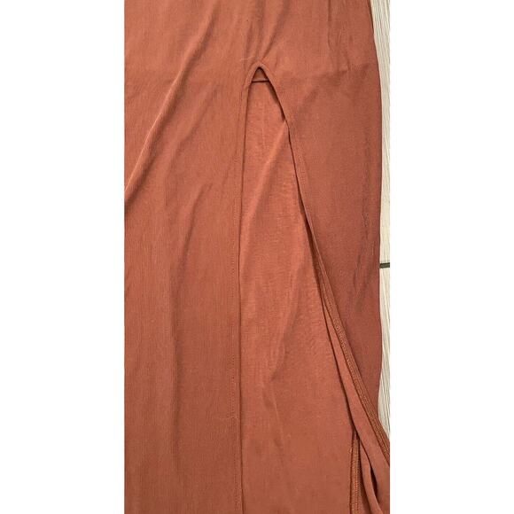 Wild Fable Dark Brown Ribbed Maxi Dress Size Small NWT Slit Straps - Picture 3 of 7